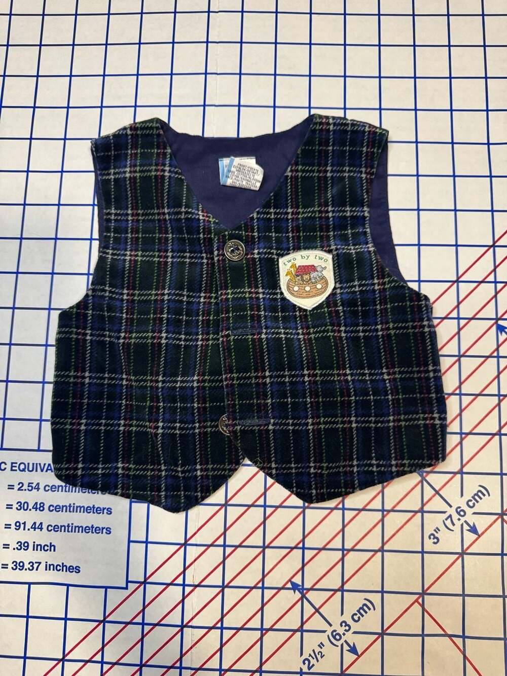 Vintage Two By Two Baby Togs Plaid Vest Noah's Ark Patch Size 6-9 Months